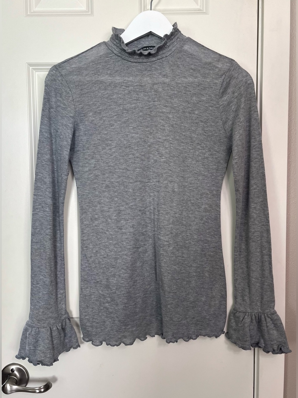 Chelsea & Theodore Ruffle Mock-Neck Long Sleeve Top